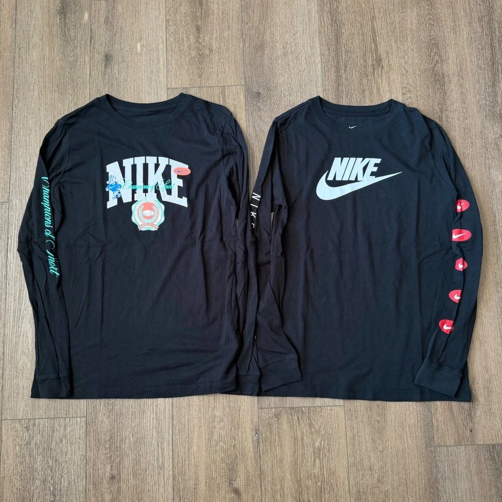 Nike Long Sleeve Graphic T-Shirt Boys XL Black Lot of 2 Champion of Sport Futura